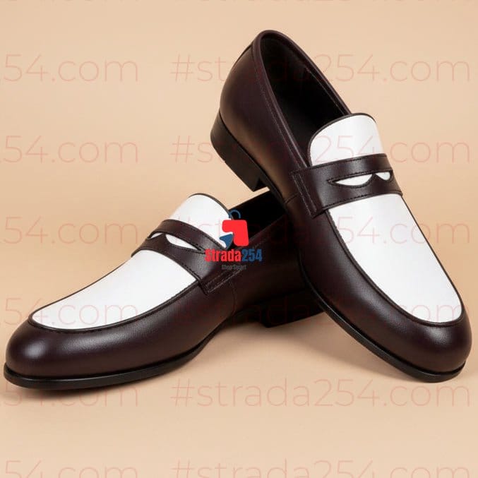 Men's Premium Two-Tone Leather Penny Loafers – Classic Slip-On Formal Dress Shoes_PRNC