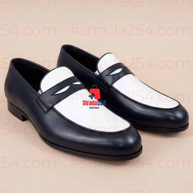 Men's Premium Two-Tone Leather Penny Loafers – Classic Slip-On Formal Dress Shoes_PRNC