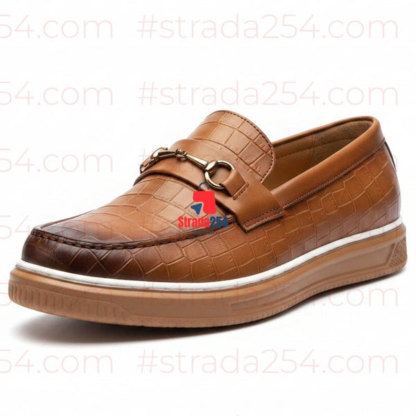 STRADA254 Premium Croc-Texture Horsebit Loafers||SLY