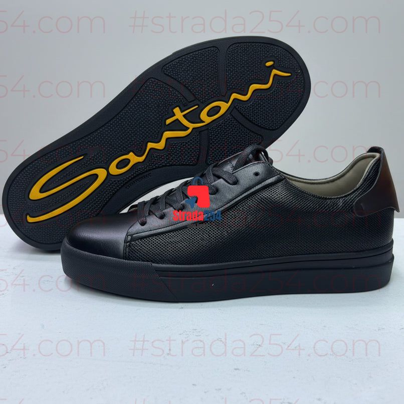 Men’s Black Casual Sneakers – Textured-Look Low-Top Shoes with Lace-Up Design||DMA