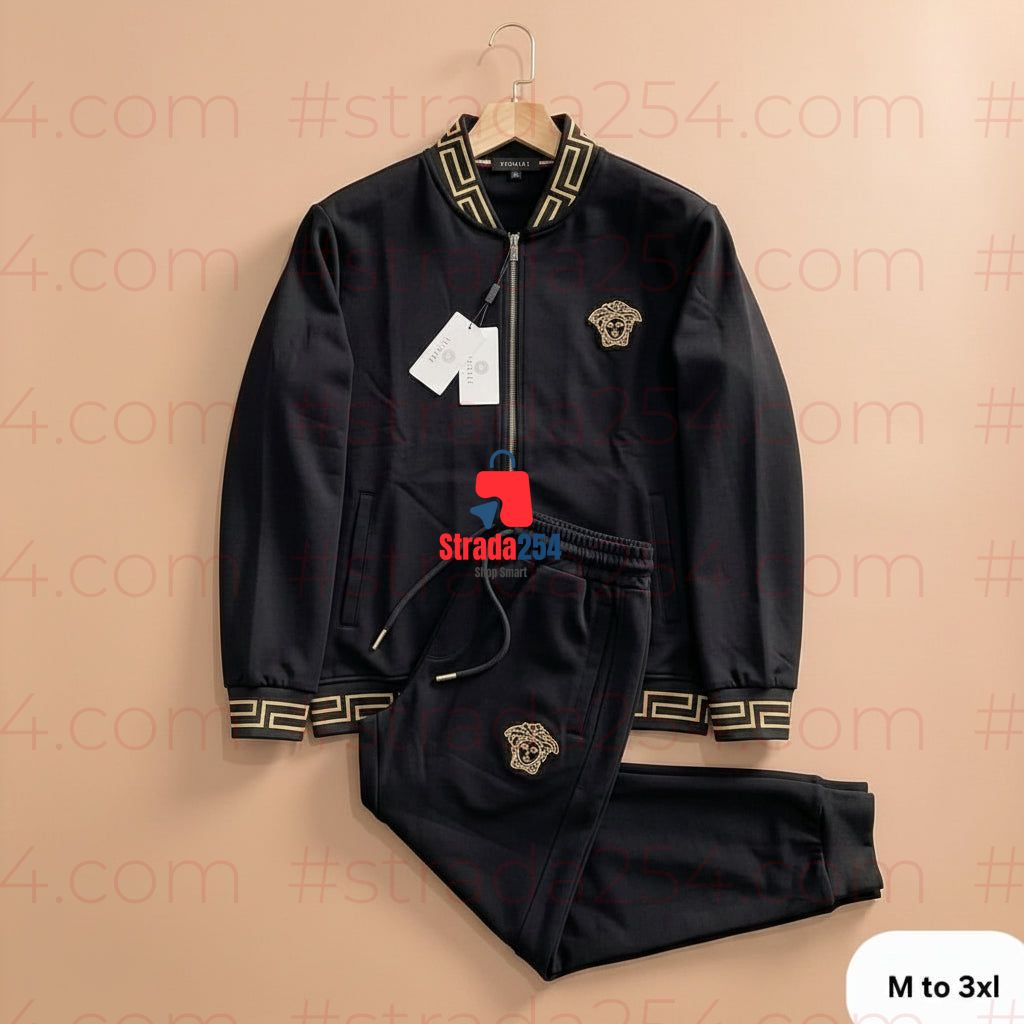 Designer-Inspired Tracksuit Set – Zip Jacket & Jogger Pants with Gold Trim_plt