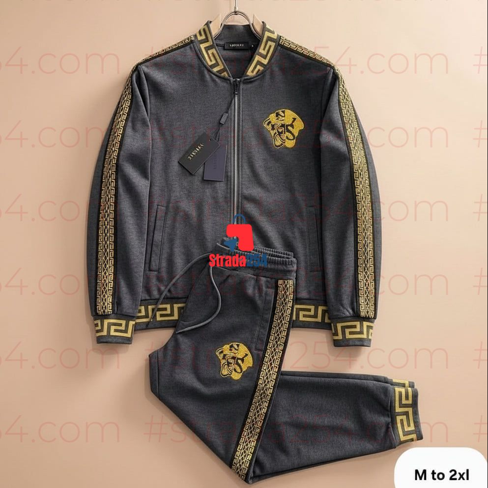 Designer-Inspired Tracksuit Set – Zip Jacket & Jogger Pants with Gold Trim_plt