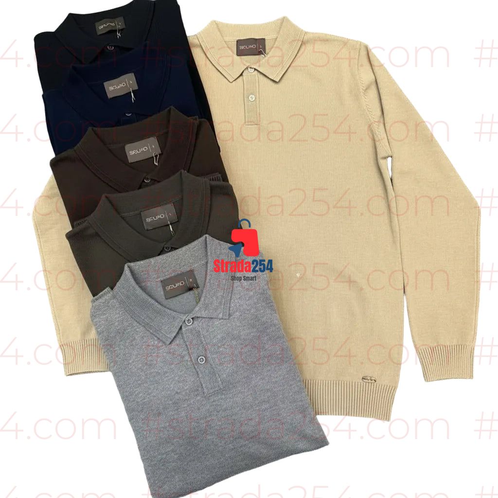 Men’s Long Sleeve Knit Polo Sweater – Smart Casual Pullover