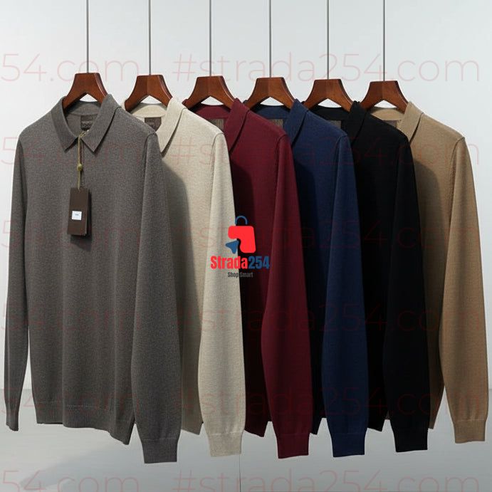 Men’s Long Sleeve Knit Polo Sweater – Half-Zip Collar Smart Casual Pullover_slm