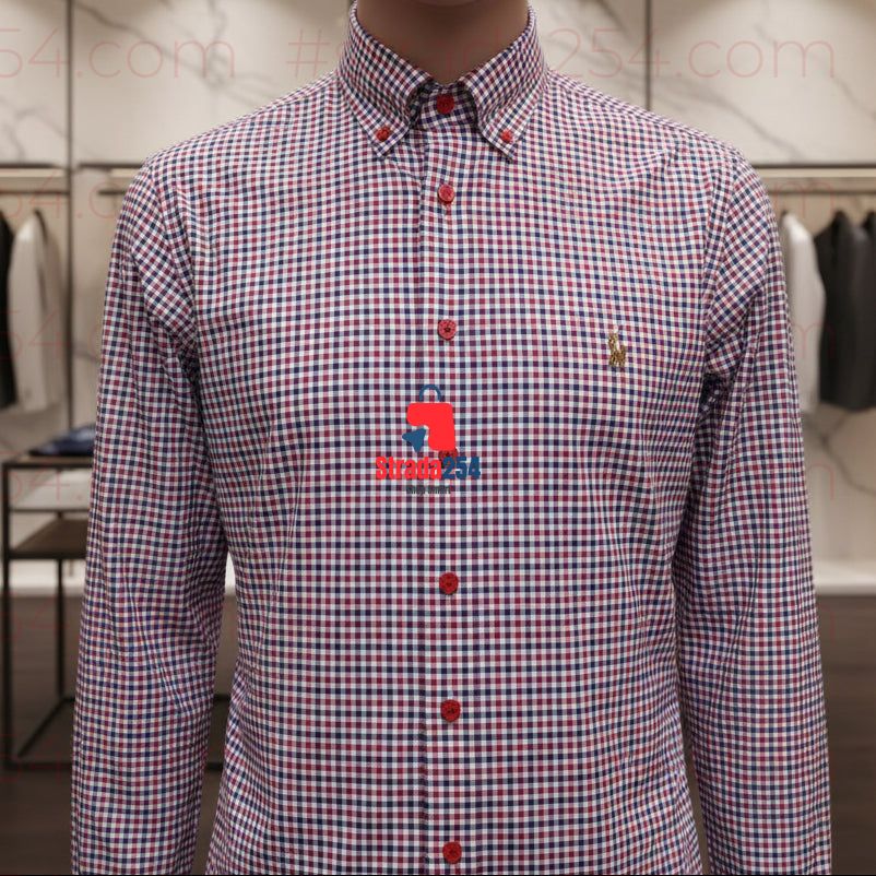 Men’s Checked Cotton Shirt – Button-Down Collar Casual Long Sleeve Shirt||4B