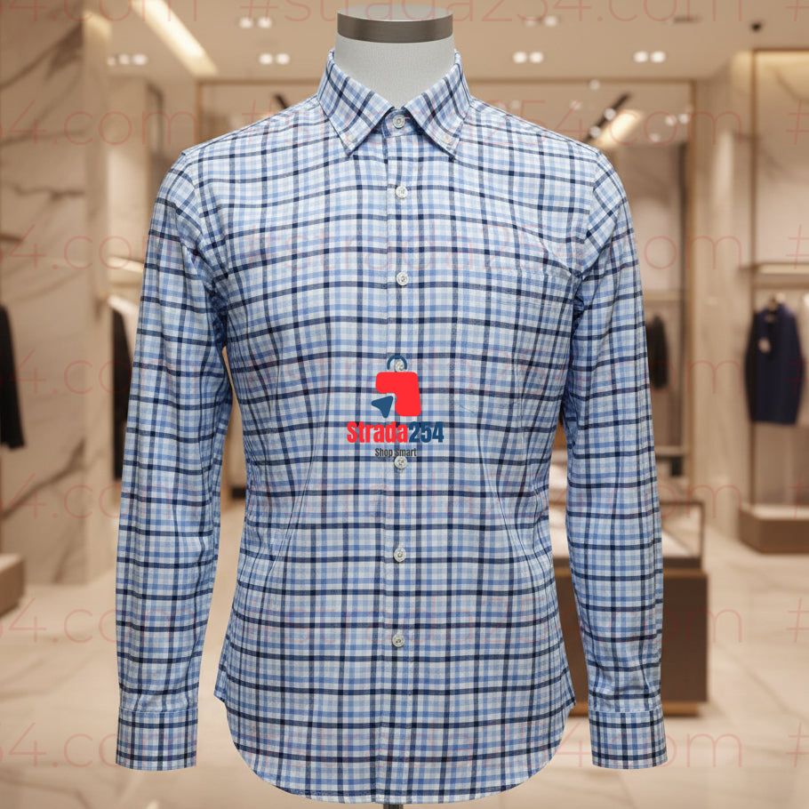 Men’s Checked Cotton Shirt – Button-Down Collar Casual Long Sleeve Shirt||4B