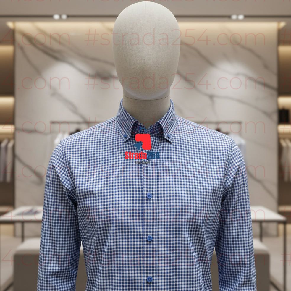 Men’s Checked Cotton Shirt – Button-Down Collar Casual Long Sleeve Shirt||4B