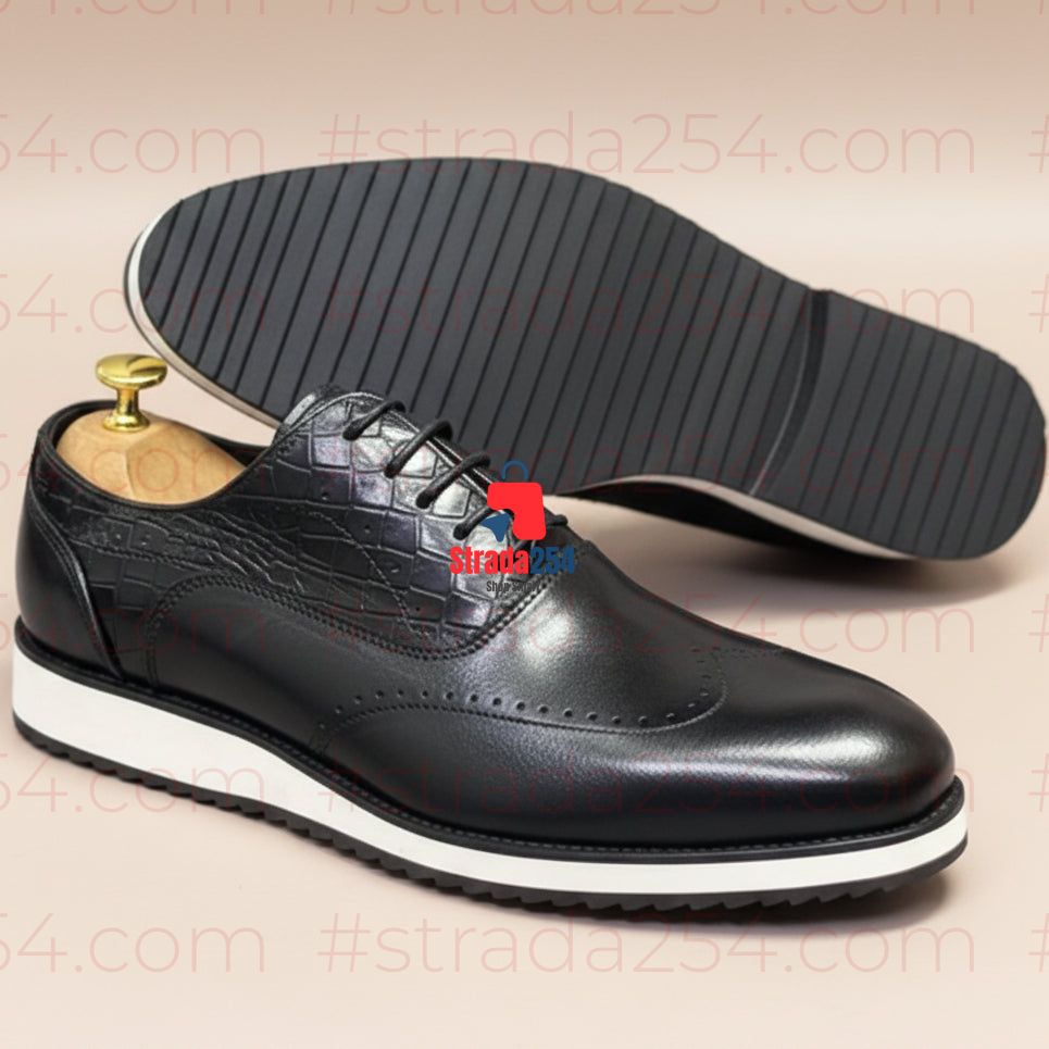 Men’s Brogue-Inspired Lace-Up Shoes – Smart Casual Shoes with White Sole_ba12s