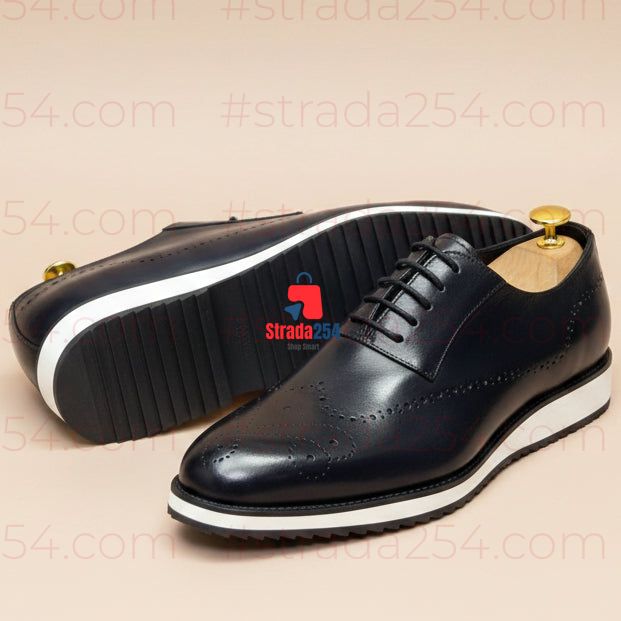 Men’s Brogue-Inspired Lace-Up Shoes – Smart Casual Shoes with White Sole_ba12s
