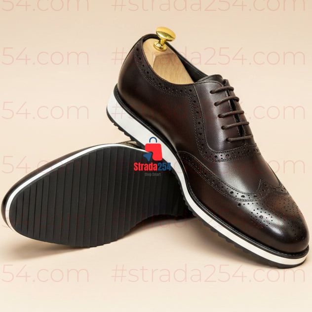 Men’s Brogue-Inspired Lace-Up Shoes – Smart Casual Shoes with White Sole_ba12s