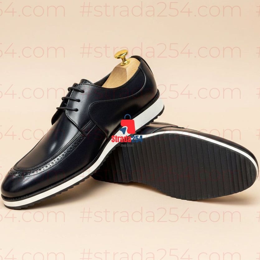 Men’s Brogue-Inspired Lace-Up Shoes – Smart Casual Shoes with White Sole_ba12s