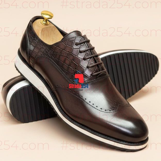 Men’s Brogue-Inspired Lace-Up Shoes – Smart Casual Shoes with White Sole_ba12s