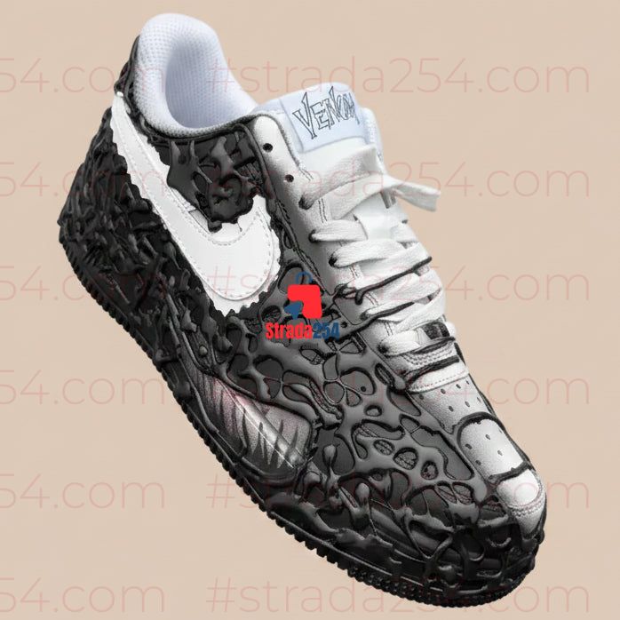 Venom Black & White Sneakers – 3D Textured Casual Streetwear Shoes_mha