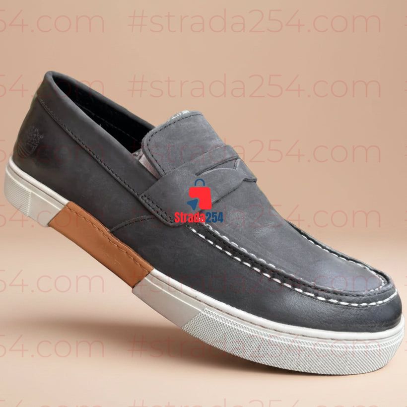 Men’s Casual Loafers – Leather-Look Moc-Toe Slip-On Shoes_kk