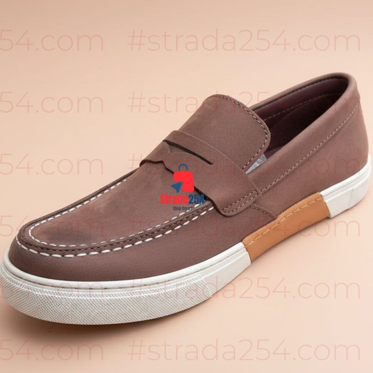 Men’s Casual Loafers – Leather-Look Moc-Toe Slip-On Shoes_kk