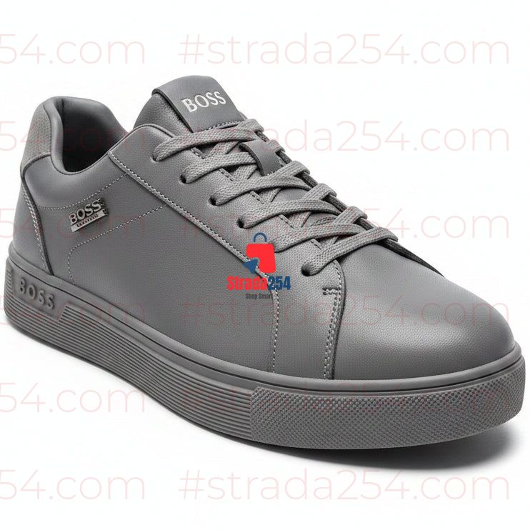 Men’s Premium Leather-Look Lace-Up Sneakers||SMK