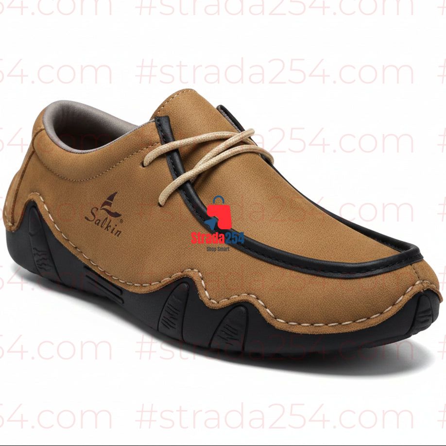 Men’s Casual Leather-Style Lace-Up Sneakers