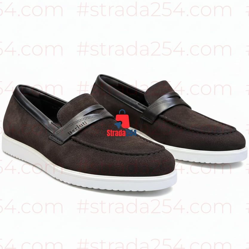 Men’s Suede-Style Penny Loafers with White Sole||SA2