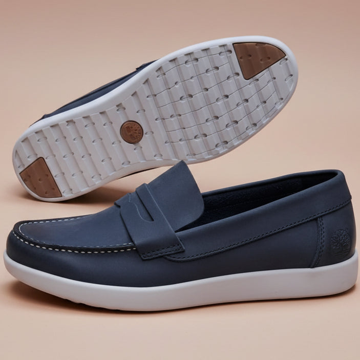 Men’s Casual Penny Loafers – Leather-Style Slip-On Shoes with White Sole