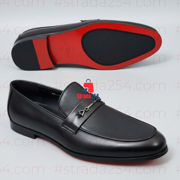 Men’s Black Buckle Loafers – Premium Formal Slip-On Dress Shoes
