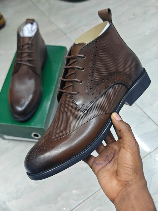 Premium Men's Brogue Leather Dress Boots