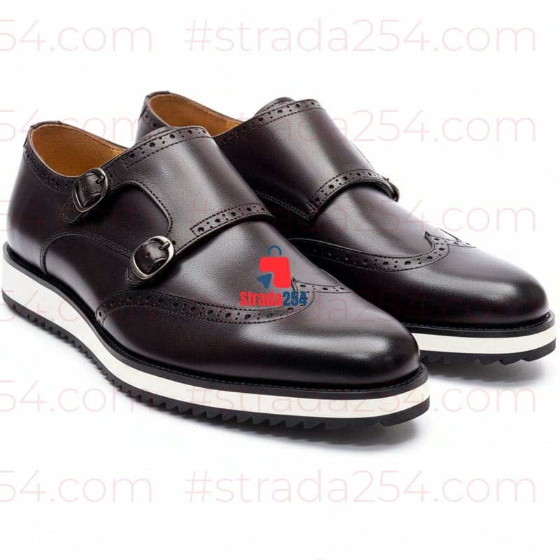 Men’s Leather Double Monk Strap Dress Shoes – Classic Formal Slip-On