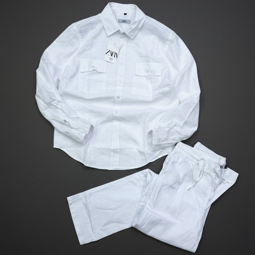 Men’s White Short-Sleeve Shirt & Drawstring Pants Set