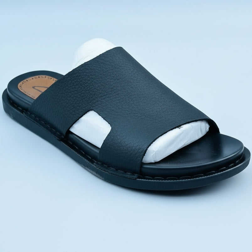 Men’s Premium Leather Slide Sandals – Comfortable Casual Open Toe Slippers (Brown / Dark Brown)