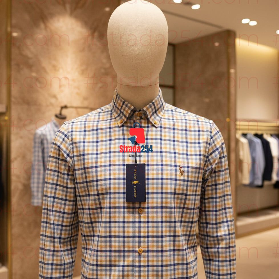 Men’s Checked Cotton Shirt – Button-Down Collar Casual Long Sleeve Shirt||4B