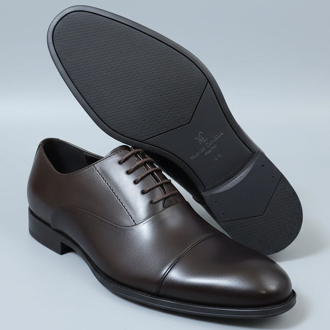 Men’s Coffee Brown Oxford Shoes – Classic Cap Toe Formal Lace-Up Shoes