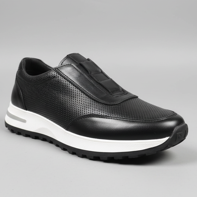 Men’s Premium Slip-On Leather Sneakers – Perforated Design with Rugged Grip Sole