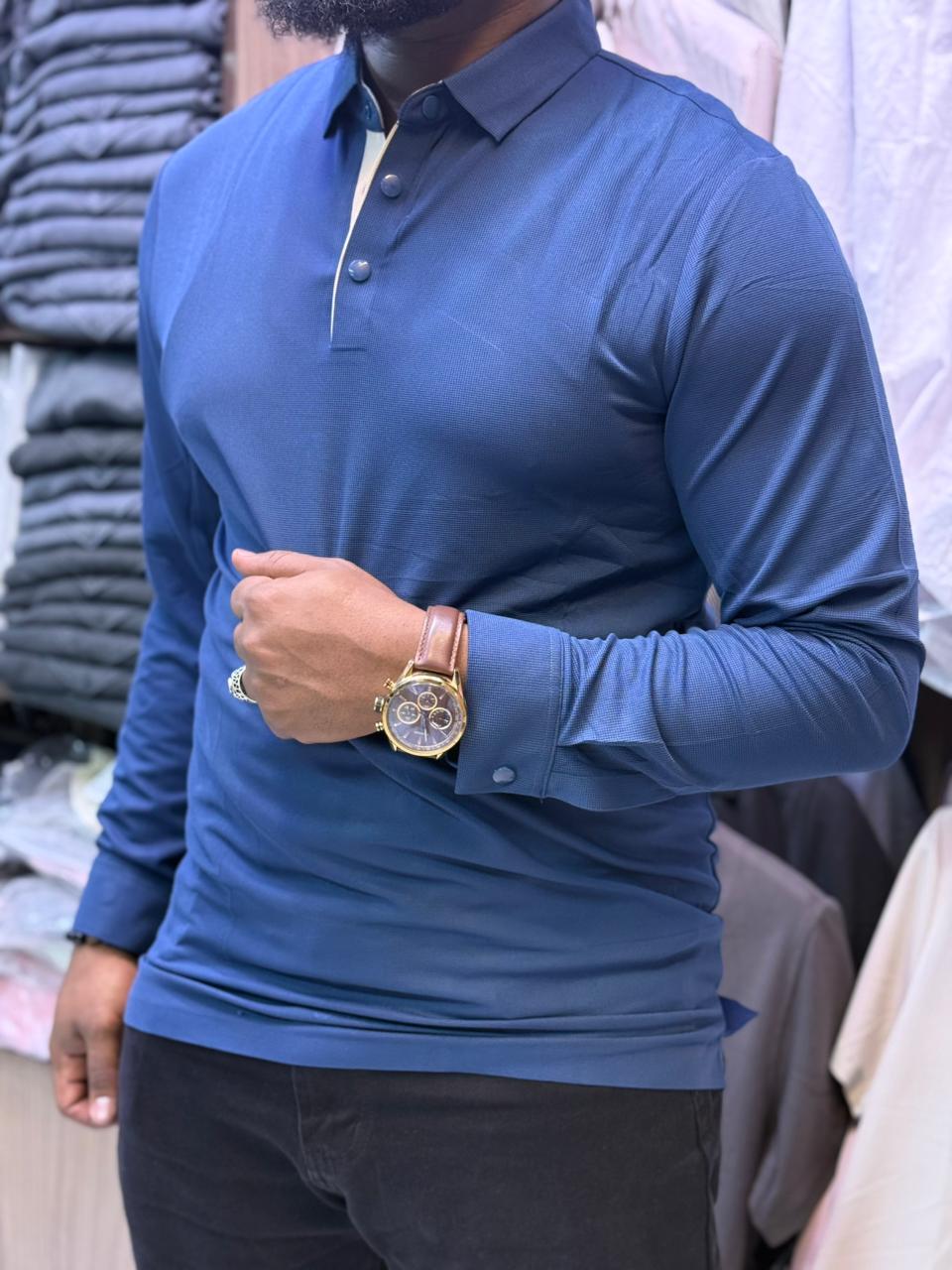 Men’s Premium Long-Sleeve Polo Shirt – Stretch Comfort, Smart-Casual Style