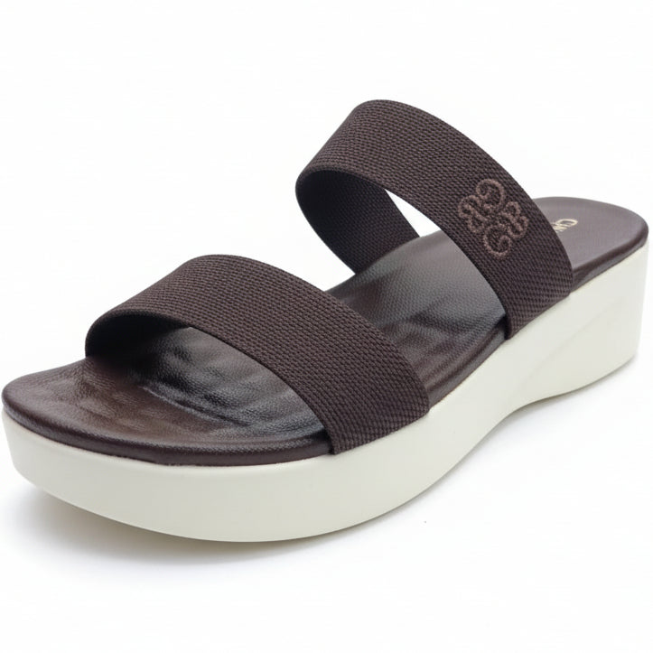 🔴Ladies Comfort Platform Sandals – Coffee Brown Dual Strap Cushioned Slides🔴