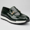 C L Glossy Green Loafers – Gold Panther Detail | Luxury Men’s Slip-On