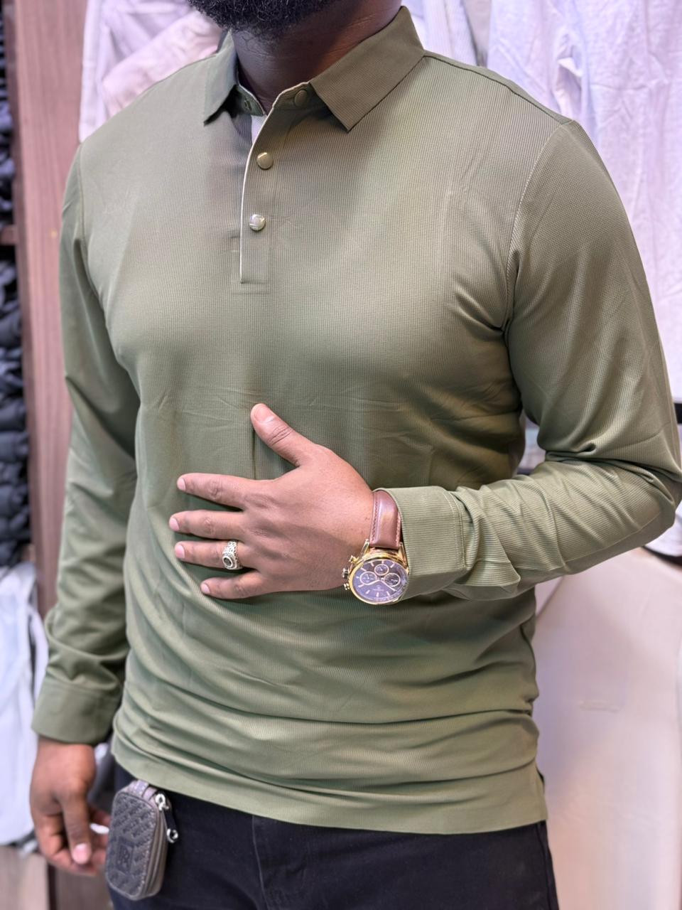 Men’s Premium Long-Sleeve Polo Shirt – Stretch Comfort, Smart-Casual Style