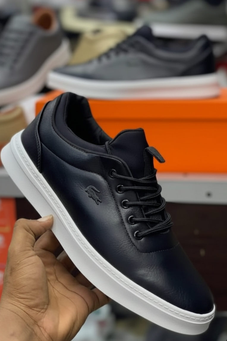 Laco Minimalist Leather Low-Top Sneakers for Men – Clean Casual Street Style Shoes