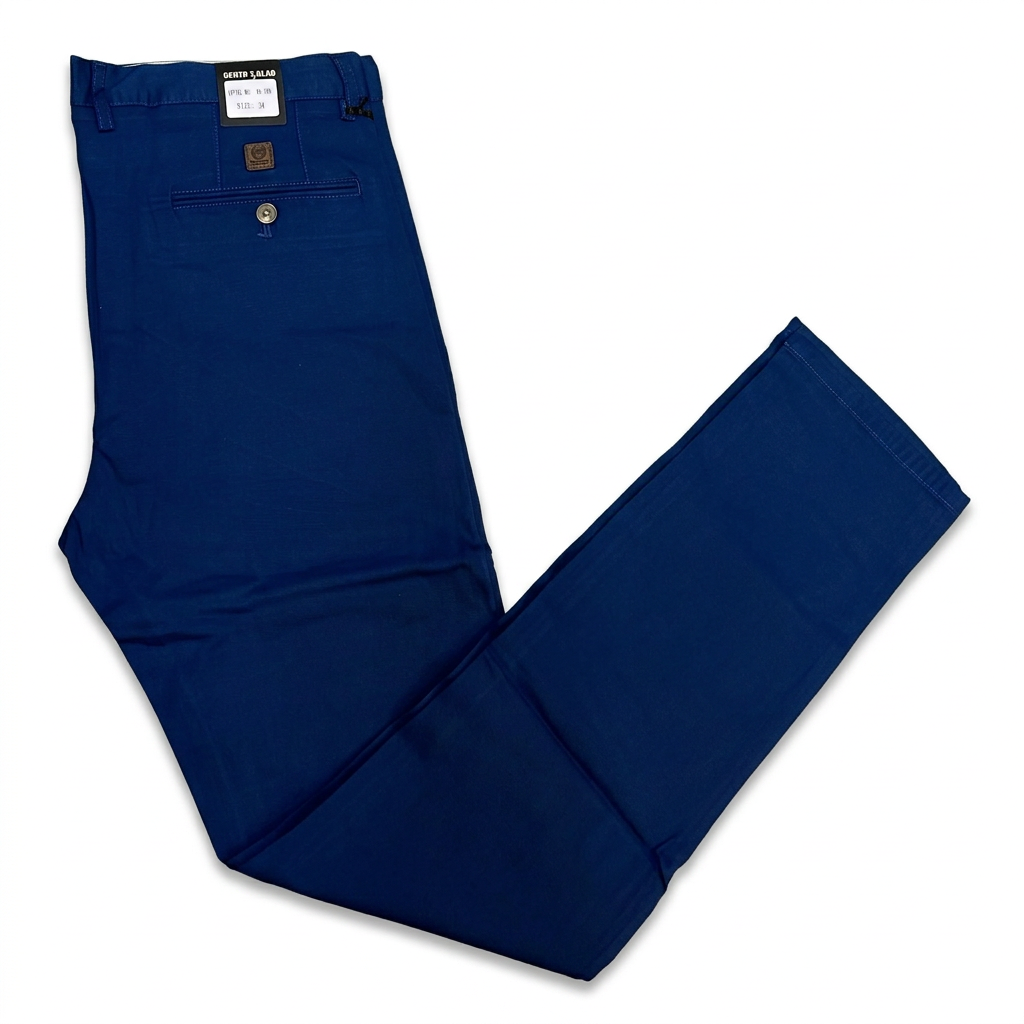 Blue men's khaki trousers on white