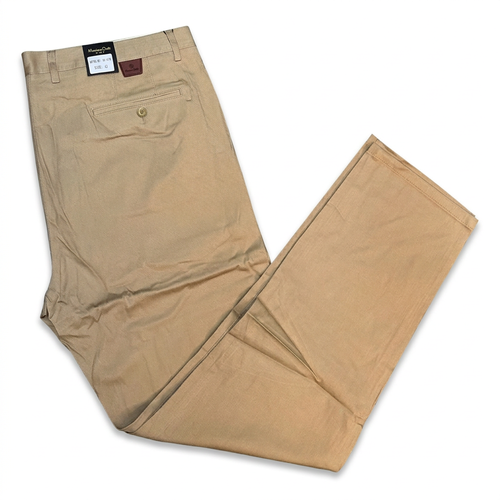 Tan men's khaki trousers on white