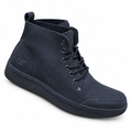 Black lace-up ankle boot with dark sole on white background