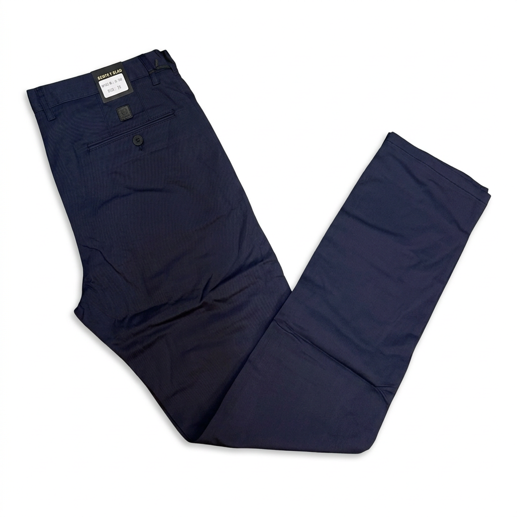 Alternate view of navy men's khaki trousers on white