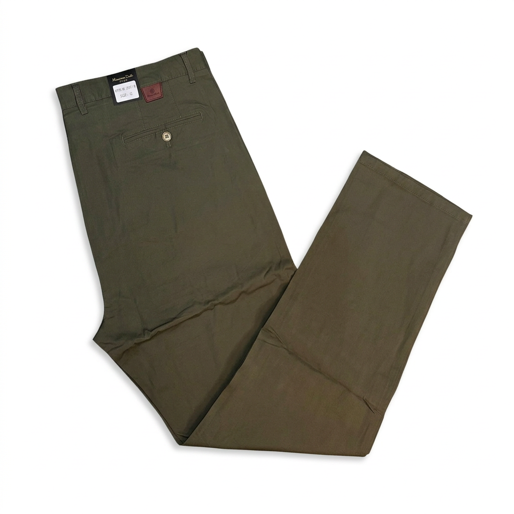 Dark olive men's khaki trousers on white