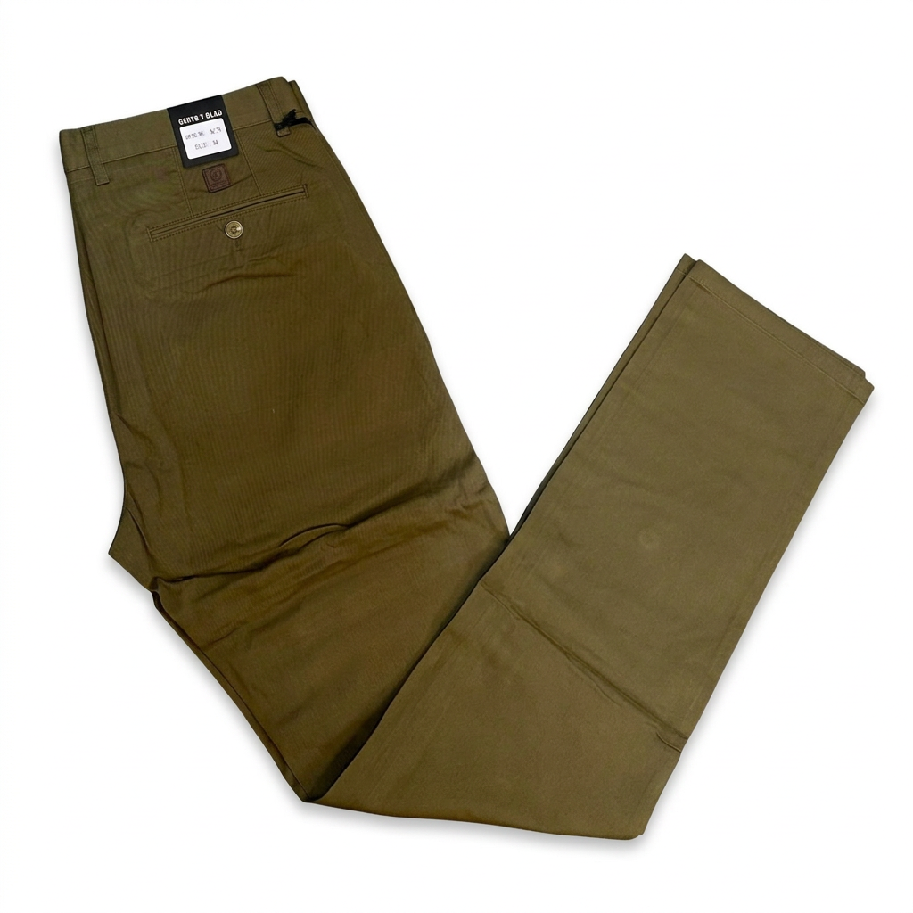 Alternate view of olive men's khaki trousers on white