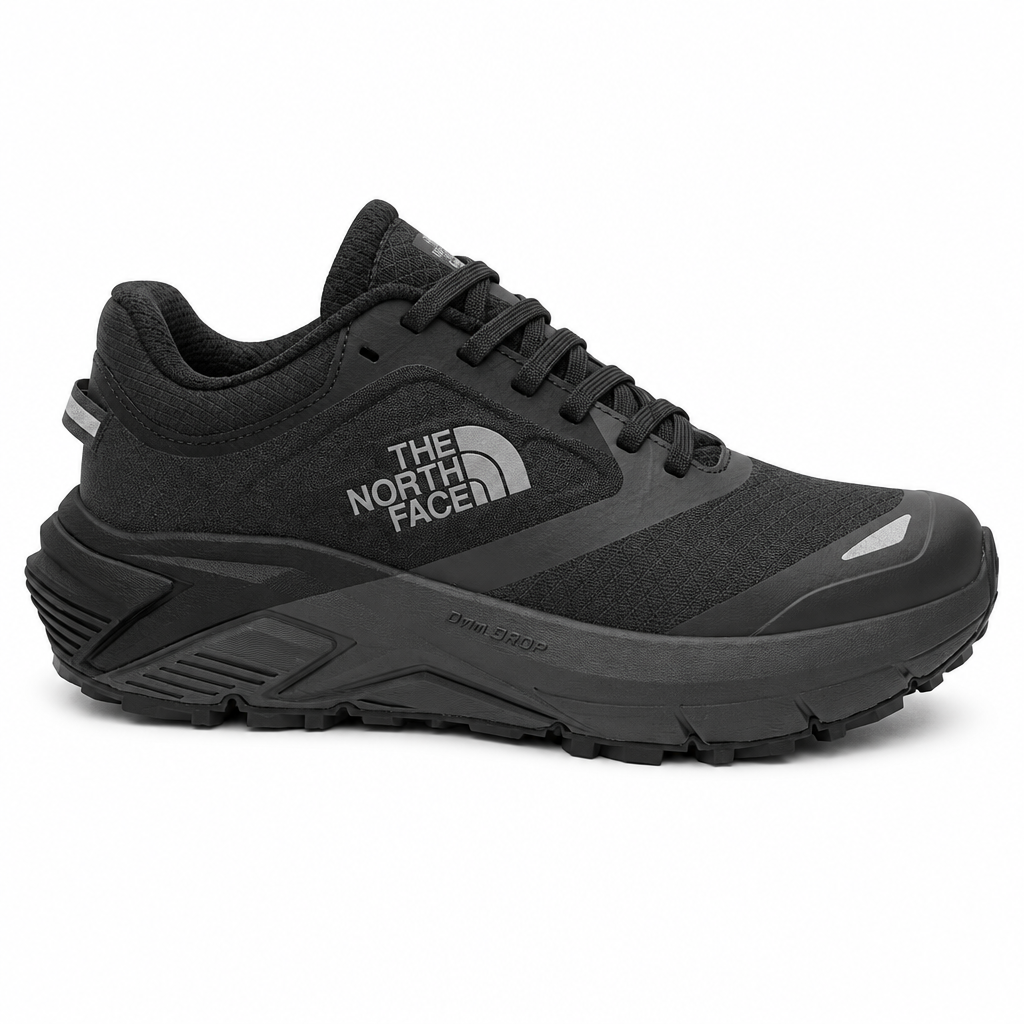 Men’s black hiking and trail sneaker on a white background