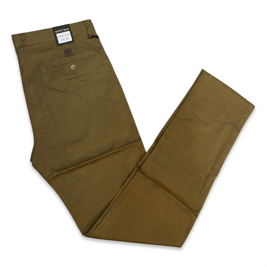 Olive brown men's khaki trousers on white