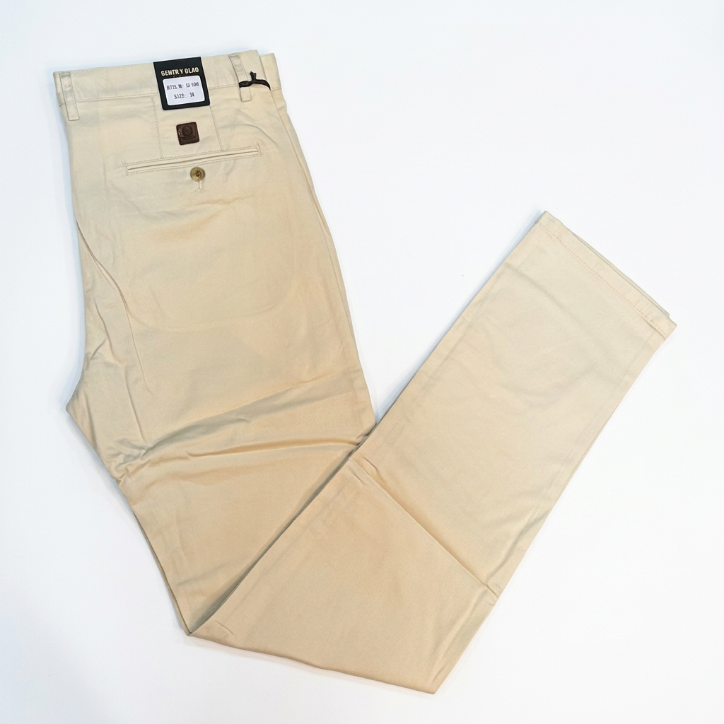 Cream men's khaki trousers on white