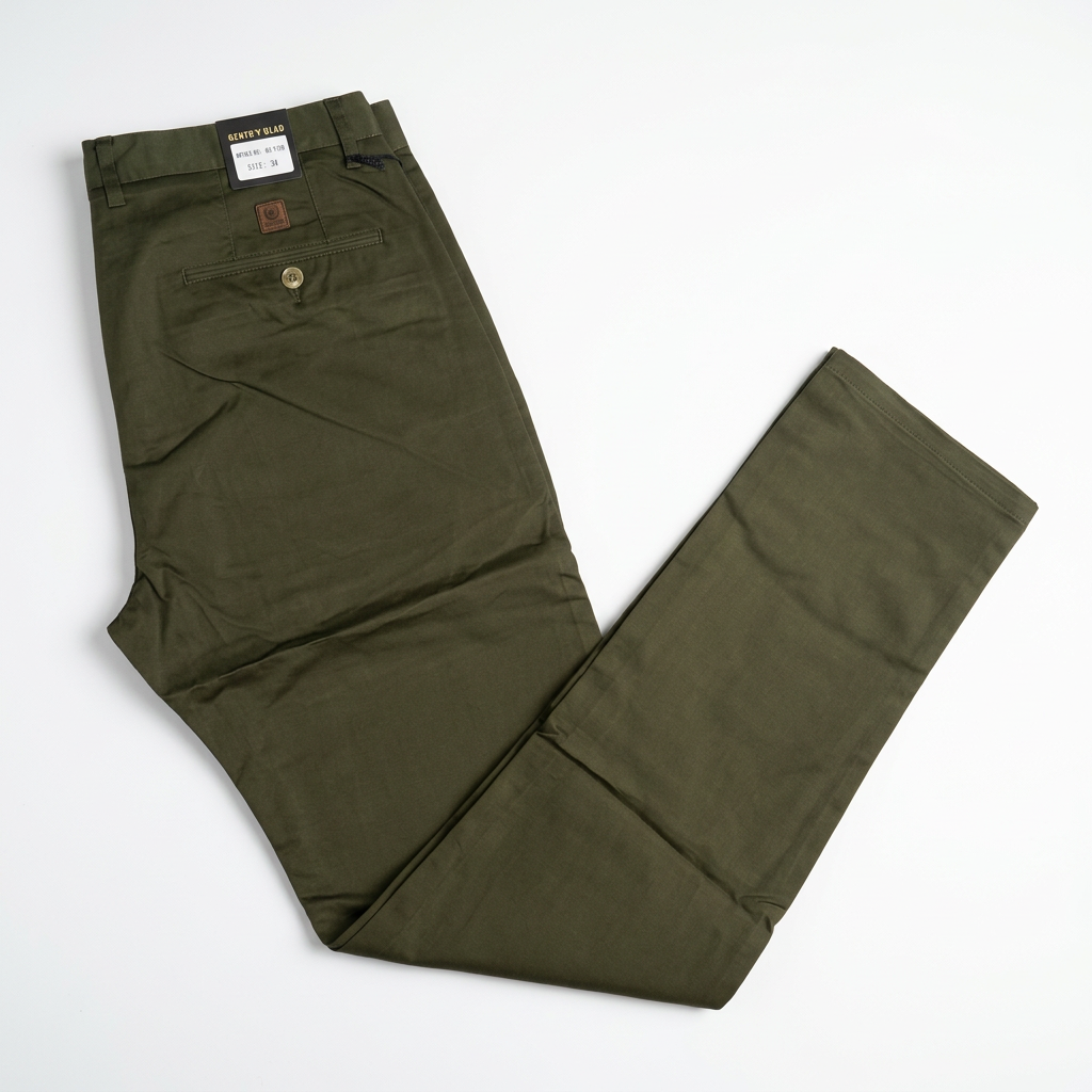 Olive men's khaki trousers on a white background